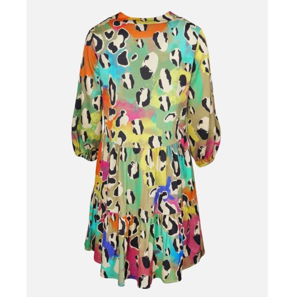 Mucho Gusto Women's Multicolor Leopard San Rafael Short Tiered Dress Size L - Picture 2 of 5